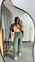 Conjunto Moletinho Blusa Cropped Zíper Manga Longa Calça Pantalona Sueli Verde Militar