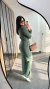 Conjunto Moletinho Blusa Cropped Zíper Manga Longa Calça Pantalona Sueli Verde Militar - comprar online