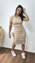 Vestido Canelado Ribana Midi Tradicional Manga Curta Erika Nude