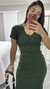 Vestido Canelado Ribana Longo Longuete Gola V Manga Curta Rebeca Verde Militar - Menta Pimenta Rosa - Loja de roupas femininas - estilo - Moda básica - atemporal - estilosa