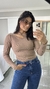 Blusa Canelada Ribana Manga Longa Recortes Jasmine Nude Chocolate