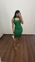 Vestido Canelado Ribana Midi Tubinho Decote Quadrado Carol Verde Bandeira