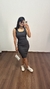 Vestido Canelado Ribana Midi Tubinho Decote Quadrado Carol Cinza Chumbo
