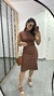 Vestido Canelado Ribana Midi Meia Manga Muscle Vanessa Marrom