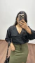 Imagem do Camisa Blusa Cropped Visco Crepe Manga Média Bolsos Bella Preto