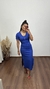 Vestido Canelado Ribana Longo Longuete Gola V Manga Curta Rebeca Azul Royal - comprar online