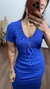 Vestido Canelado Ribana Longo Longuete Gola V Manga Curta Rebeca Azul Royal na internet