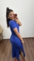 Vestido Canelado Ribana Longo Longuete Gola V Manga Curta Rebeca Azul Royal - Menta Pimenta Rosa - Loja de roupas femininas - estilo - Moda básica - atemporal - estilosa