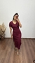 Vestido Canelado Ribana Longo Longuete Gola V Manga Curta Rebeca Marsala