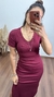 Vestido Canelado Ribana Longo Longuete Gola V Manga Curta Rebeca Marsala - comprar online