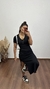Vestido Canelado Ribana Longo Longuete Gola V Manga Curta Rebeca Preto - comprar online