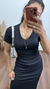 Vestido Canelado Ribana Longo Longuete Gola V Manga Curta Rebeca Preto na internet