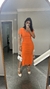 Vestido Canelado Ribana Longo Longuete Gola V Manga Curta Rebeca Laranja