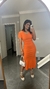 Vestido Canelado Ribana Longo Longuete Gola V Manga Curta Rebeca Laranja - comprar online