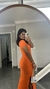 Vestido Canelado Ribana Longo Longuete Gola V Manga Curta Rebeca Laranja - Menta Pimenta Rosa - Loja de roupas femininas - estilo - Moda básica - atemporal - estilosa