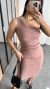 Vestido Canelado Ribana Midi Nula Manga Laura Nude Chocolate - Menta Pimenta Rosa - Loja de roupas femininas - estilo - Moda básica - atemporal - estilosa