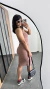 Vestido Canelado Ribana Midi Nula Manga Laura Nude Chocolate - loja online