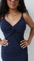 Vestido Canelado Ribana Alça Bojo Decote Nó Isabela Azul Marinho - loja online