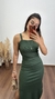 Vestido Longuete Longo Canelado Ribana Alça Fenda Mariana Verde Militar - comprar online