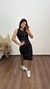Conjunto Canelado Ribana Saia Midi Blusa Regata Cropped Heloísa Preto