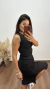 Conjunto Canelado Ribana Saia Midi Blusa Regata Cropped Heloísa Preto na internet