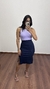 Saia Canelada Ribana Midi Fenda Cléo Azul Marinho - Menta Pimenta Rosa - Loja de roupas femininas - estilo - Moda básica - atemporal - estilosa