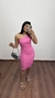 Vestido Canelado Ribana Midi Nula Manga Laura Rosa Chiclete
