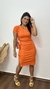 Vestido Canelado Ribana Midi Tradicional Manga Curta Erika Laranja