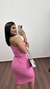 Vestido Canelado Ribana Midi Nula Manga Laura Rosa Chiclete - loja online