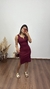 Vestido Canelado Ribana Midi Gola V Regata Melina Marsala