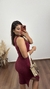 Vestido Canelado Ribana Midi Gola V Regata Melina Marsala - loja online