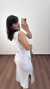 Vestido Canelado Ribana Midi Longuete Gola Alta Muscle Bolsos Aurora Cinza Gelo - loja online