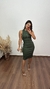 Vestido Canelado Ribana Midi Regata Tradicional Fenda Laís Verde Militar