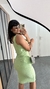 Vestido Canelado Ribana Midi Tubinho Decote Quadrado Carol Verde Menta na internet