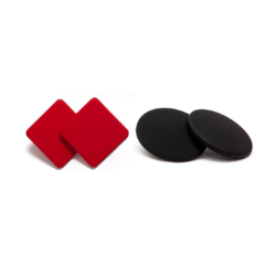 Kit Brinco Round Preto e Brinco Losango Vermelho