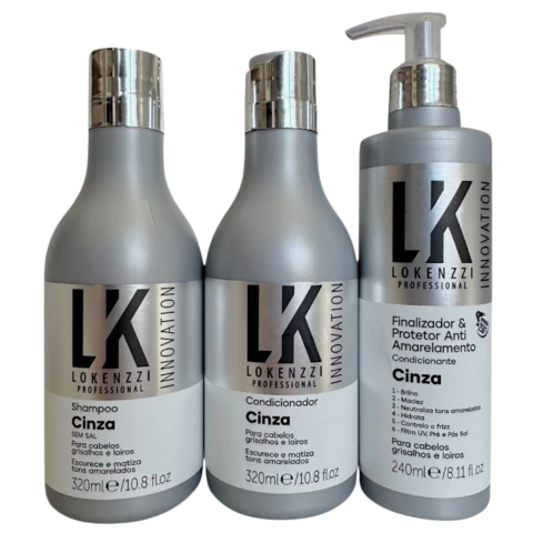Kit Lokenzzi Cinza Antiamarelamento Shampoo + Condicionador e Spray Finalizador&Protetor 240ml