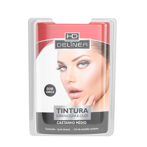 Tinta para Sobrancelhas & Cílios Tintura Profissional HD Delínea Dose Única - Castanho Médio 1g