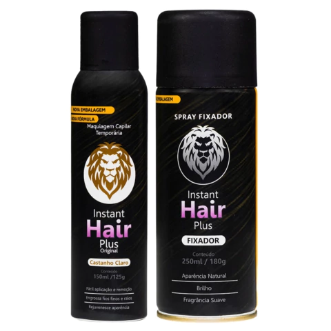 Kit Instant Hair Maquiagem Capilar Castanho Claro + Fixador