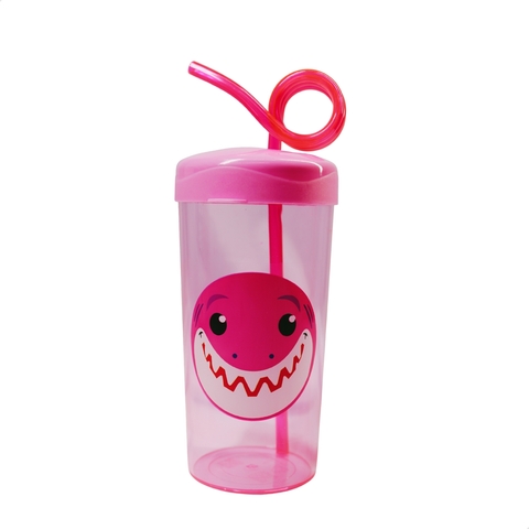 Copo Educativo Com Canudo em Looping Rosa Animais Divertidos - Ninet