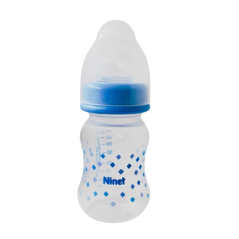 Mamadeira Ninet Acinturada Cristal Azul 90ml com Bico Ortodôntico Ref 558 – Bebê Recém-Nascido