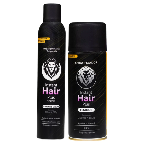 Kit Instant Hair Maquiagem Calvicie Castanho Escuro+ Fixador
