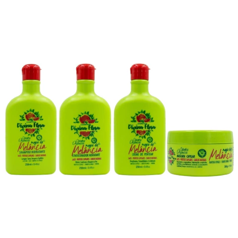 Kit Divina Flora Magia da Melancia Shampoo e Condicionador + Creme Para Petear + Máscara Capilar