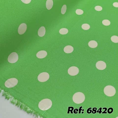 Tecido Crepe Estampado Verde Bolas Bege para Vestido poa