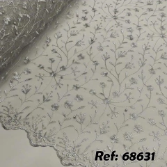 Tecido Tule Bordado Axlan Chumbo para Vestido de Festa.