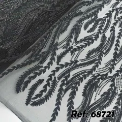 Tecido Tule Gliter Floresbela Preto para vestidos de festa.