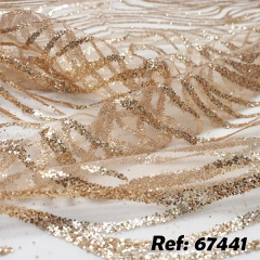 Tecido Tule Gliter Ondas Pessego para looks com brilho.