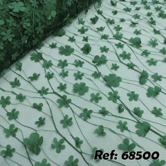 Tecido Tle Bordado miu Floral Verde Esmeralda para vestido de festa