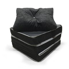 Puff Multifuncional 3 Em 1 + Travesseiro Solteiro - Suede E Corino Preto - Orthovida + brinde JOGO DE CAMA SOLTEIRO 100% MICROFIBRA CAMESA