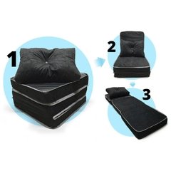 Puff Multifuncional 3 Em 1 + Travesseiro Solteiro - Suede E Corino Preto - Orthovida + brinde JOGO DE CAMA SOLTEIRO 100% MICROFIBRA CAMESA - comprar online