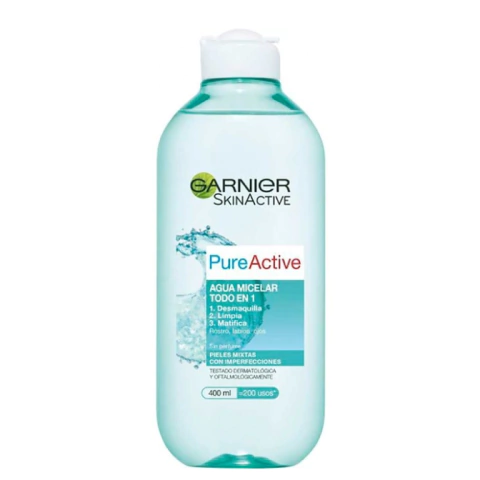 GARNIER SKIN ACTIVE PURE ACTIVE AGUA MICELAR TODO EN 1 - PIELES MIXTAS A GRASAS Y SENSIBLES X 400ML (3600541594937)